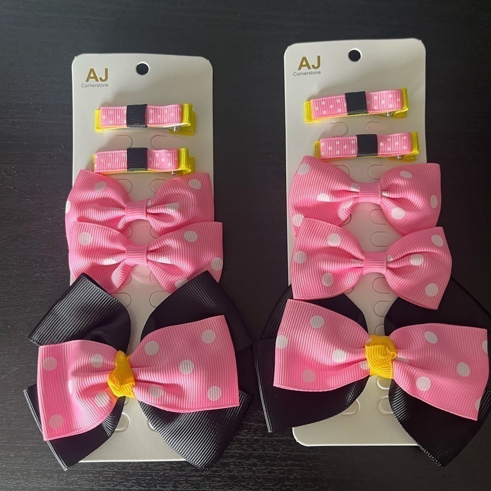 2 PK Minnie Mouse Polkadot Hair Bows Pink